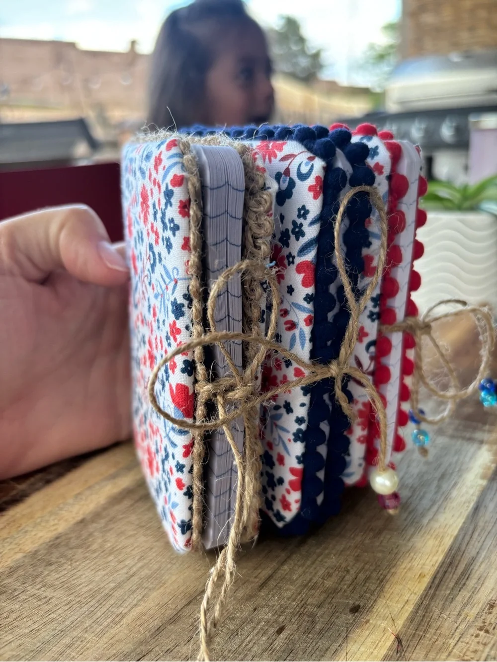 Handmade Fabric Covered Mini Journals Floral Red & Blue Size 4.75x3.5 60 Pages